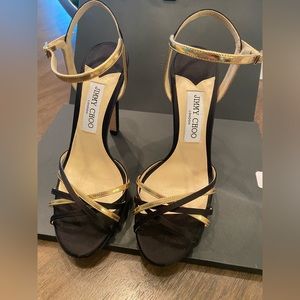 Jimmy Choo Platform Strappy Sandals Satin/Mirror Leather size 38.5